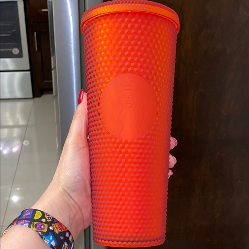 NWT Starbucks Neon Coral Studded Matte Cup